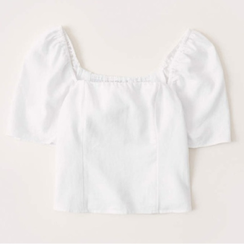 NWT Abercrombie & Fitch Linen Blend White Puff Sleeve Top